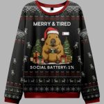 Merry And Tired Social Battery 1% Ugly Christmas Sweater