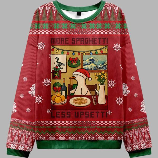 More Spaghetti Goose Less Upsetti Ugly Christmas Sweater 1