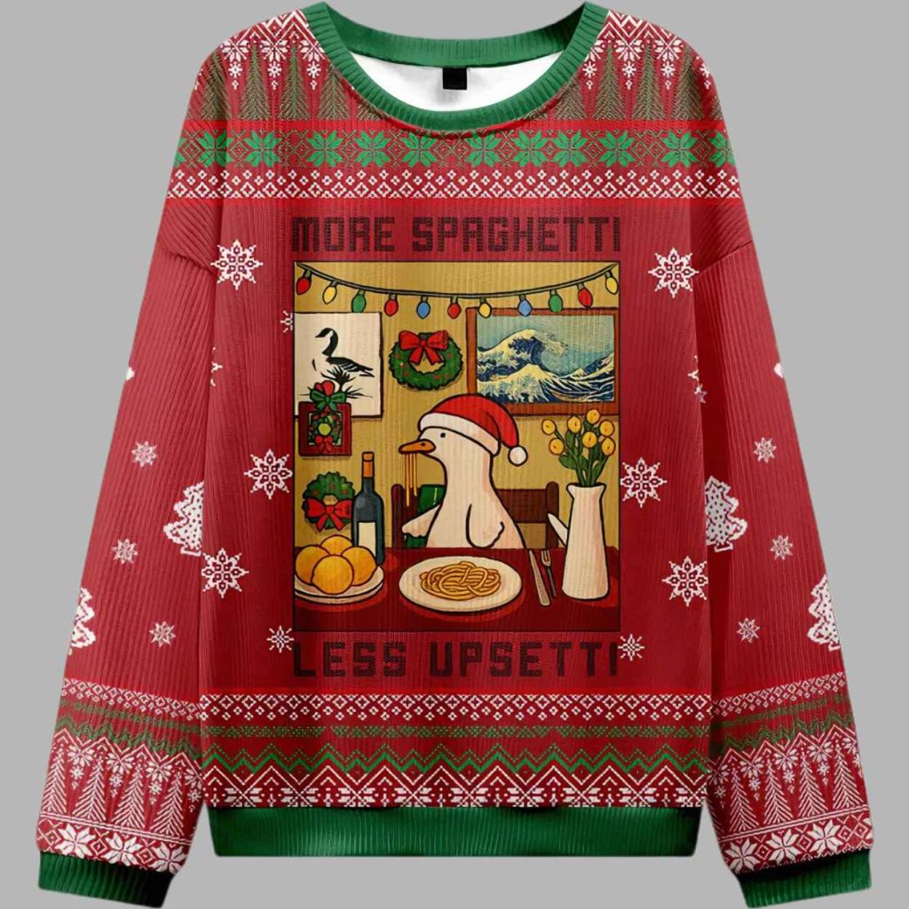 More Spaghetti Goose Less Upsetti Ugly Christmas Sweater 2