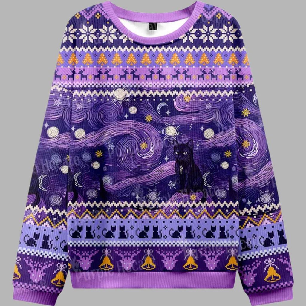 Mystic Cat Beneath the Cosmic Veil Ugly Christmas Sweater 3