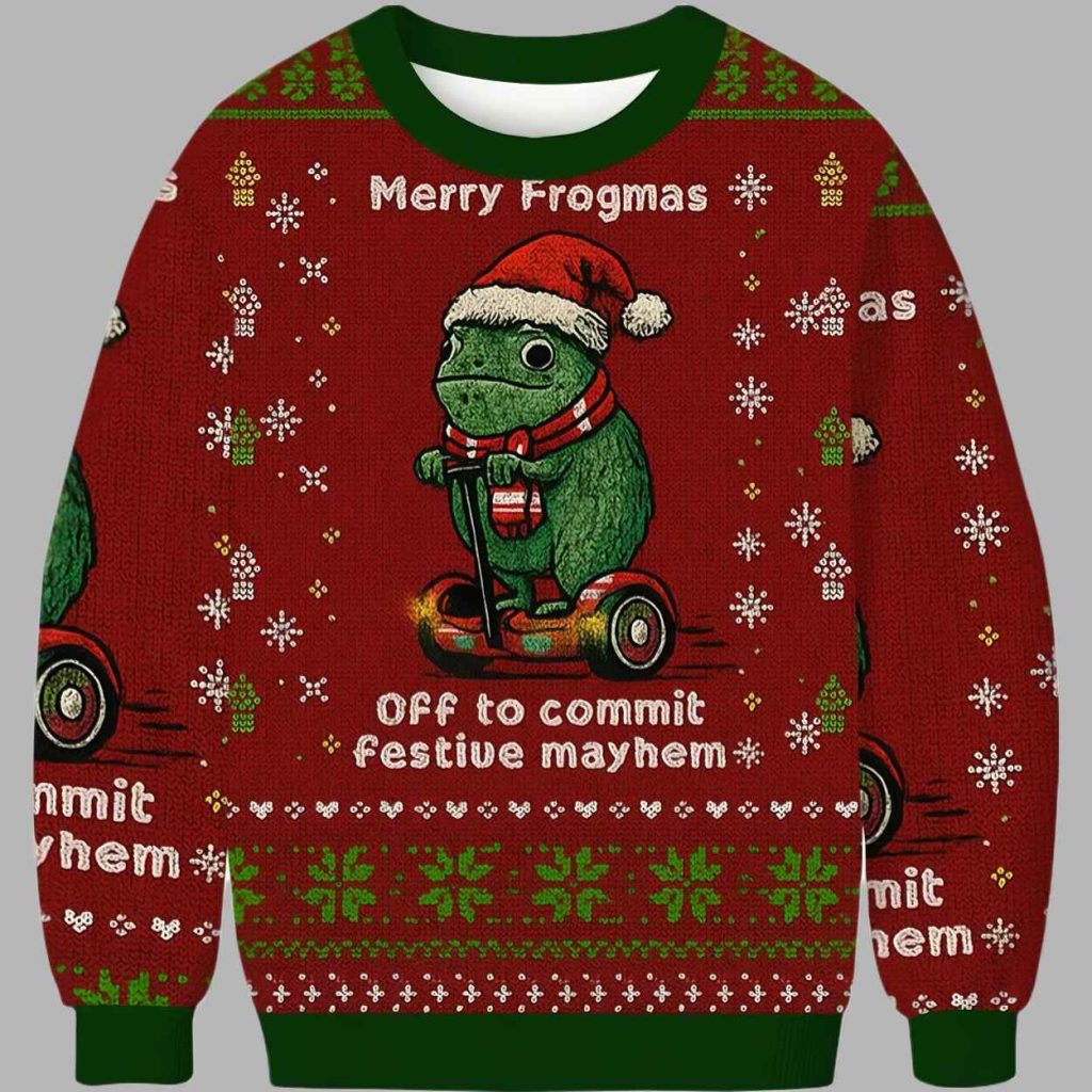 Off to Commit Frogmas Mayhem Ugly Christmas Sweater 3