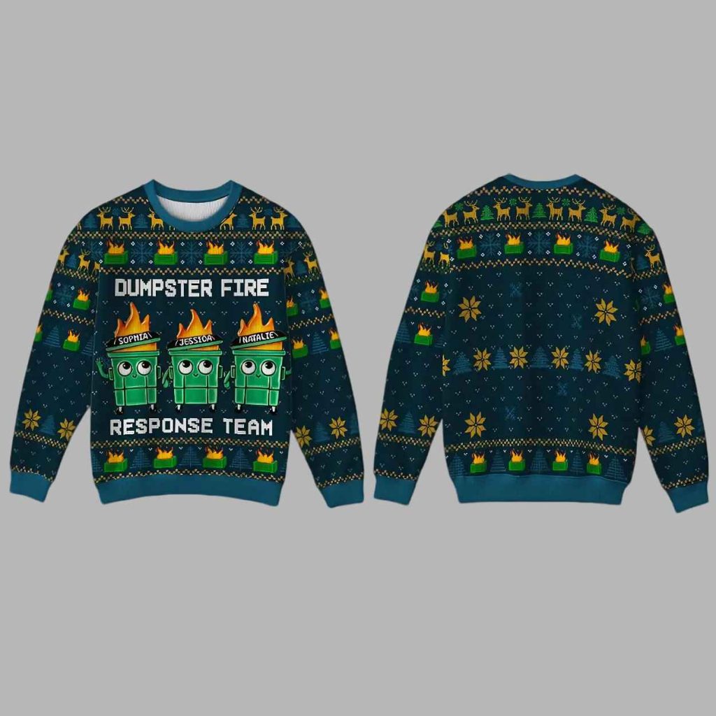 Personalized Dumpster Fire Faux Knitting Ugly Christmas Sweater 3 Personalized Dumpster Fire Faux Knitting Ugly Christmas Sweater 3
