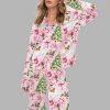 Pink Christmas Santa Silky Satin Pajama Set 2