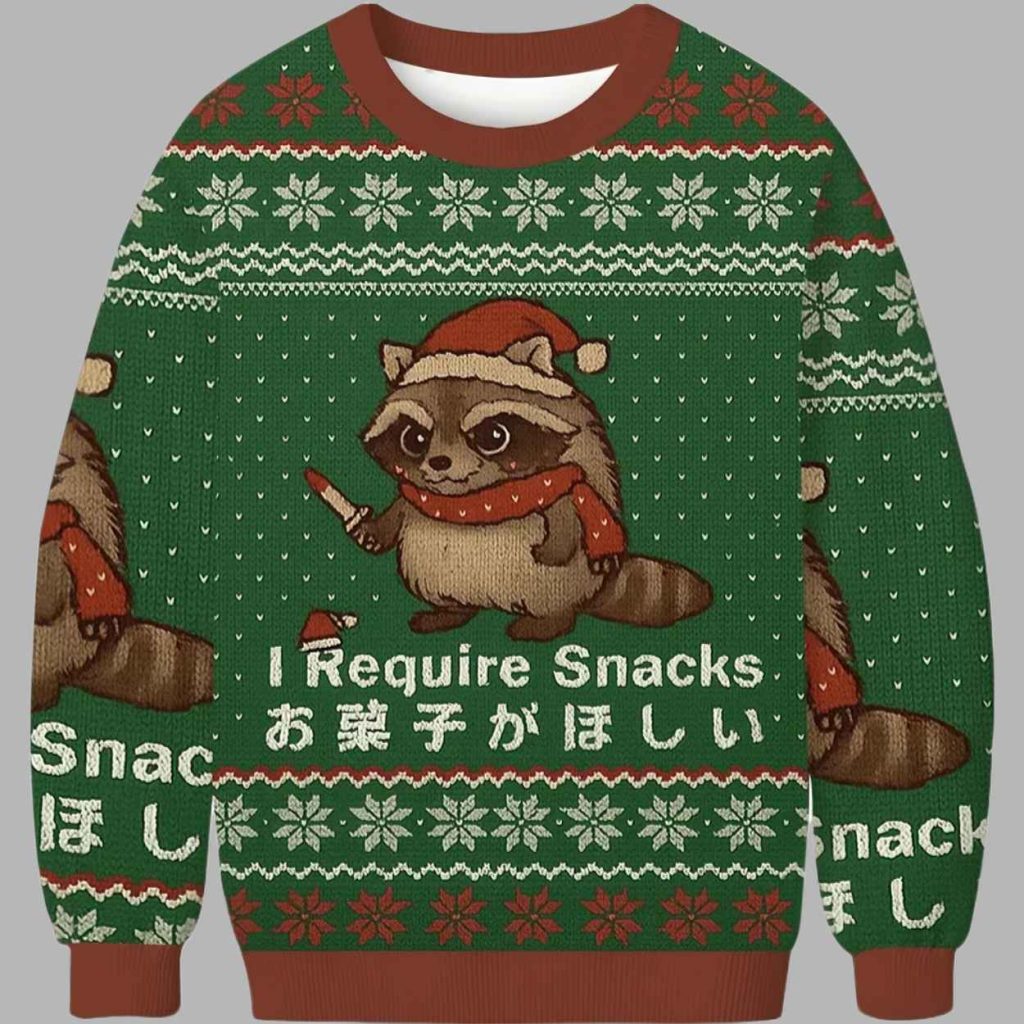 Raccoon Need Snacks Funny Ugly Christmas Sweater 3