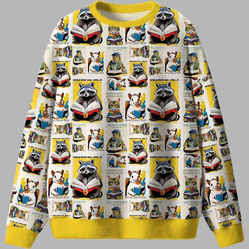 Raccoon Reading Ugly Christmas Sweater 3