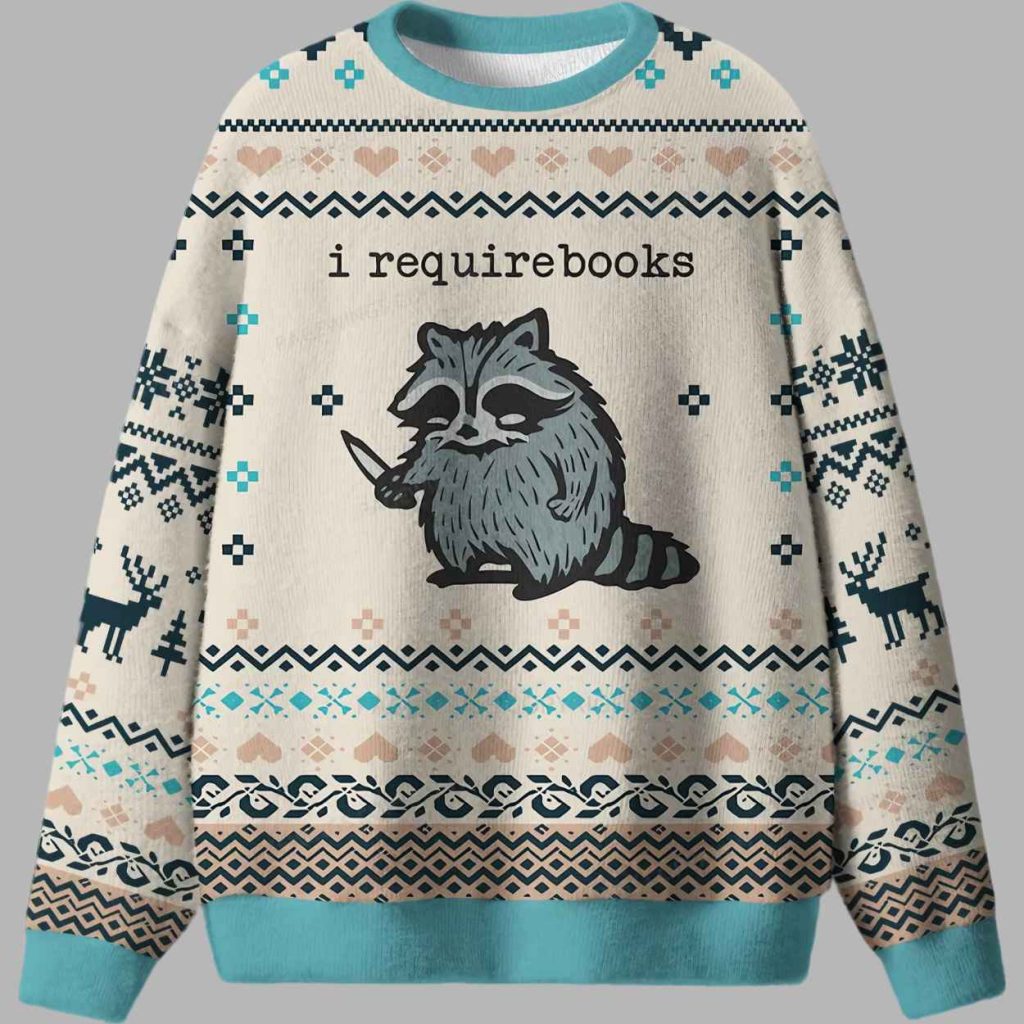 Racoon I Require Books Ugly Christmas Sweater 3 Racoon I Require Books Ugly Christmas Sweater 3