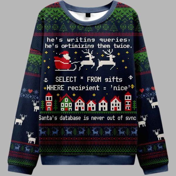 Santa's Database Never Out of Sync Ugly Christmas Sweater 3