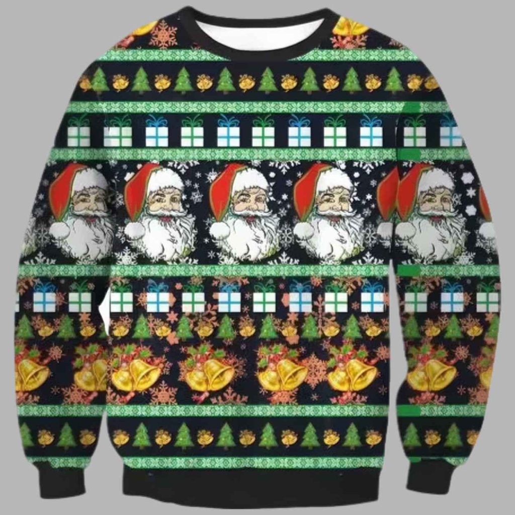 Santa And Sleigh Bells Ugly Christmas Sweater 2