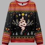 Snake And Moon Phase Ugly Christmas Sweater