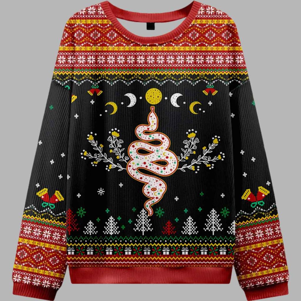 Snake And Moon Phase Ugly Christmas Sweater 2 Snake And Moon Phase Ugly Christmas Sweater 2