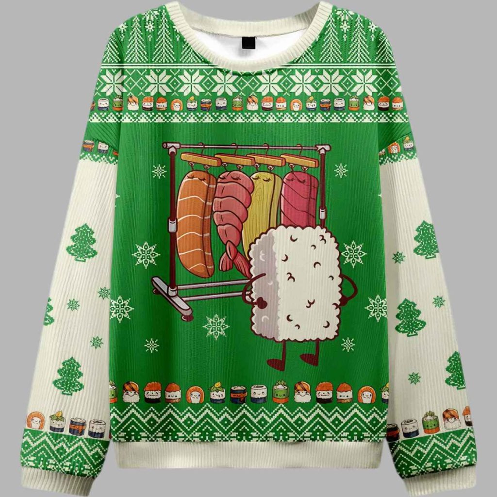 Sushi Choosing Clothes Ugly Christmas Sweater 3 Sushi Choosing Clothes Ugly Christmas Sweater 3