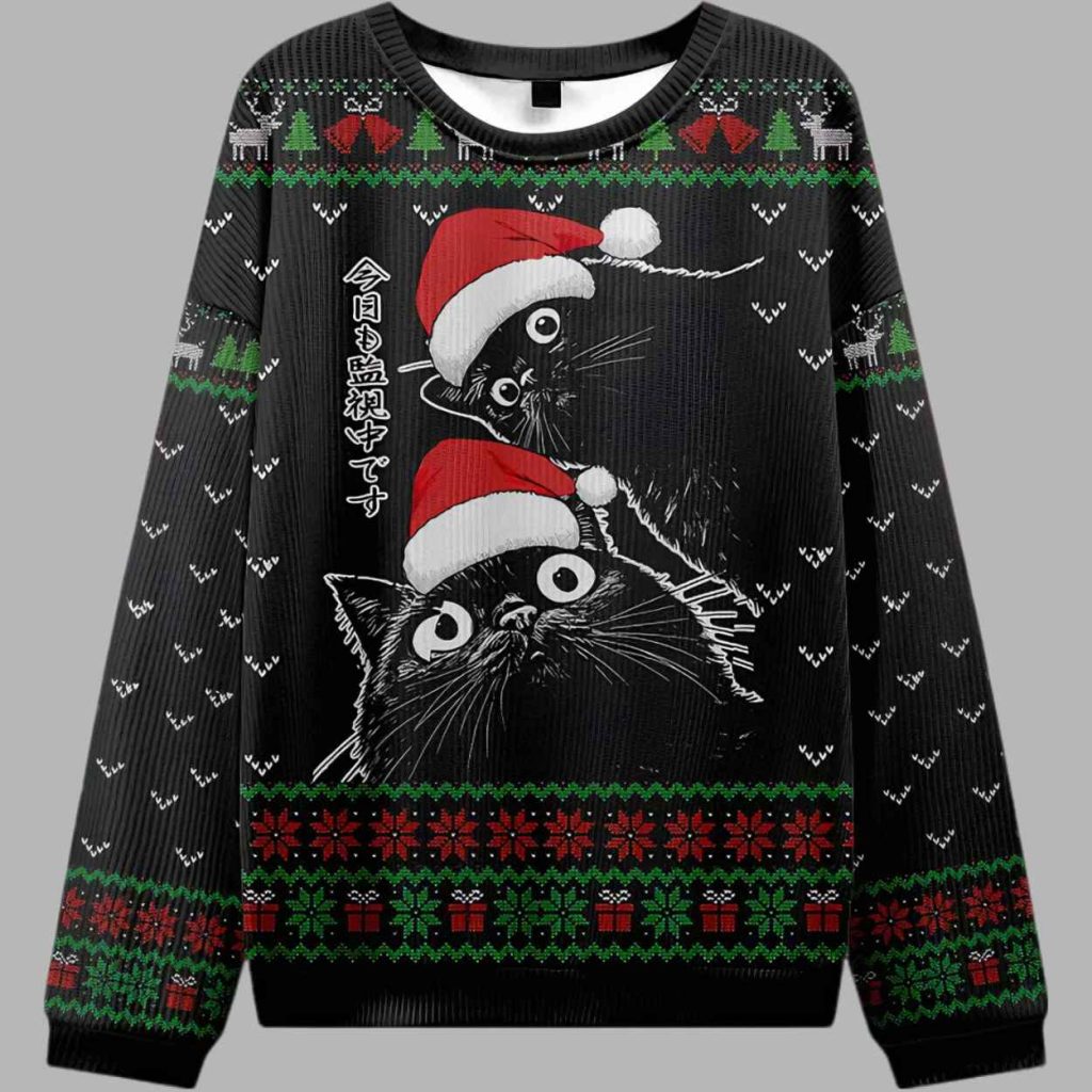 The Cat Is Watching Today Ugly Christmas Sweater 3