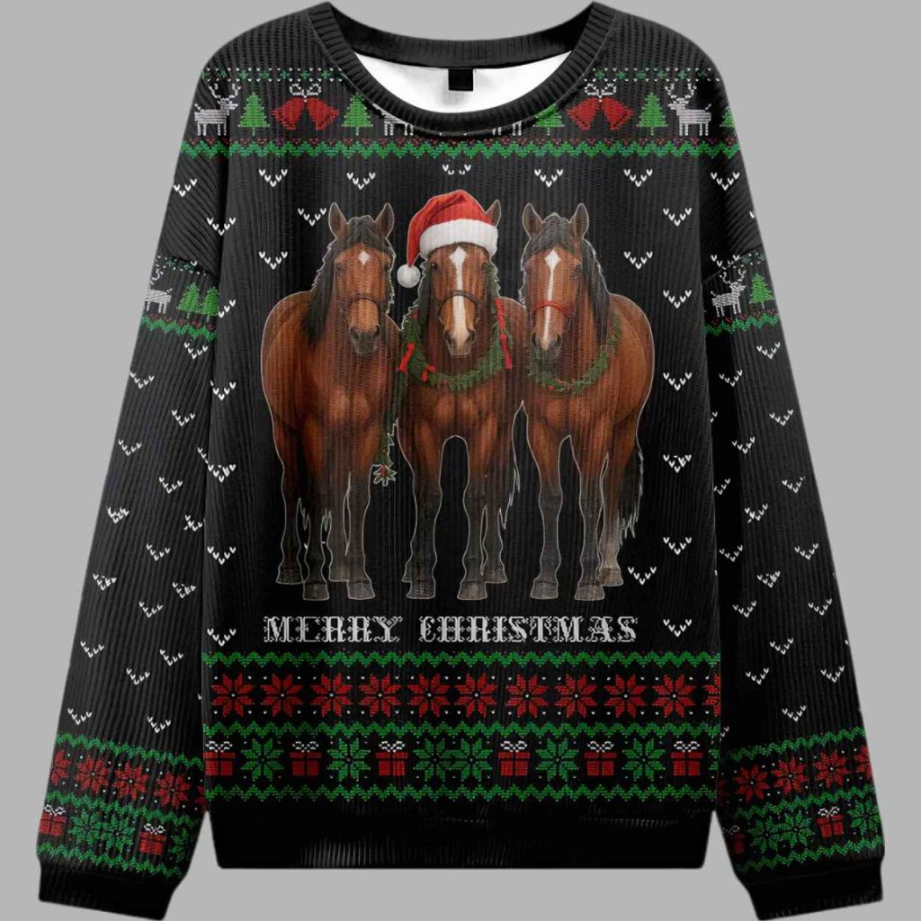 The Christmas Horse Is Looking At You Ugly Christmas Sweater 2