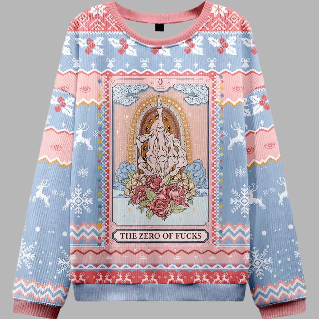 The Zero Of Fucks Tarot Ugly Christmas Sweater 2