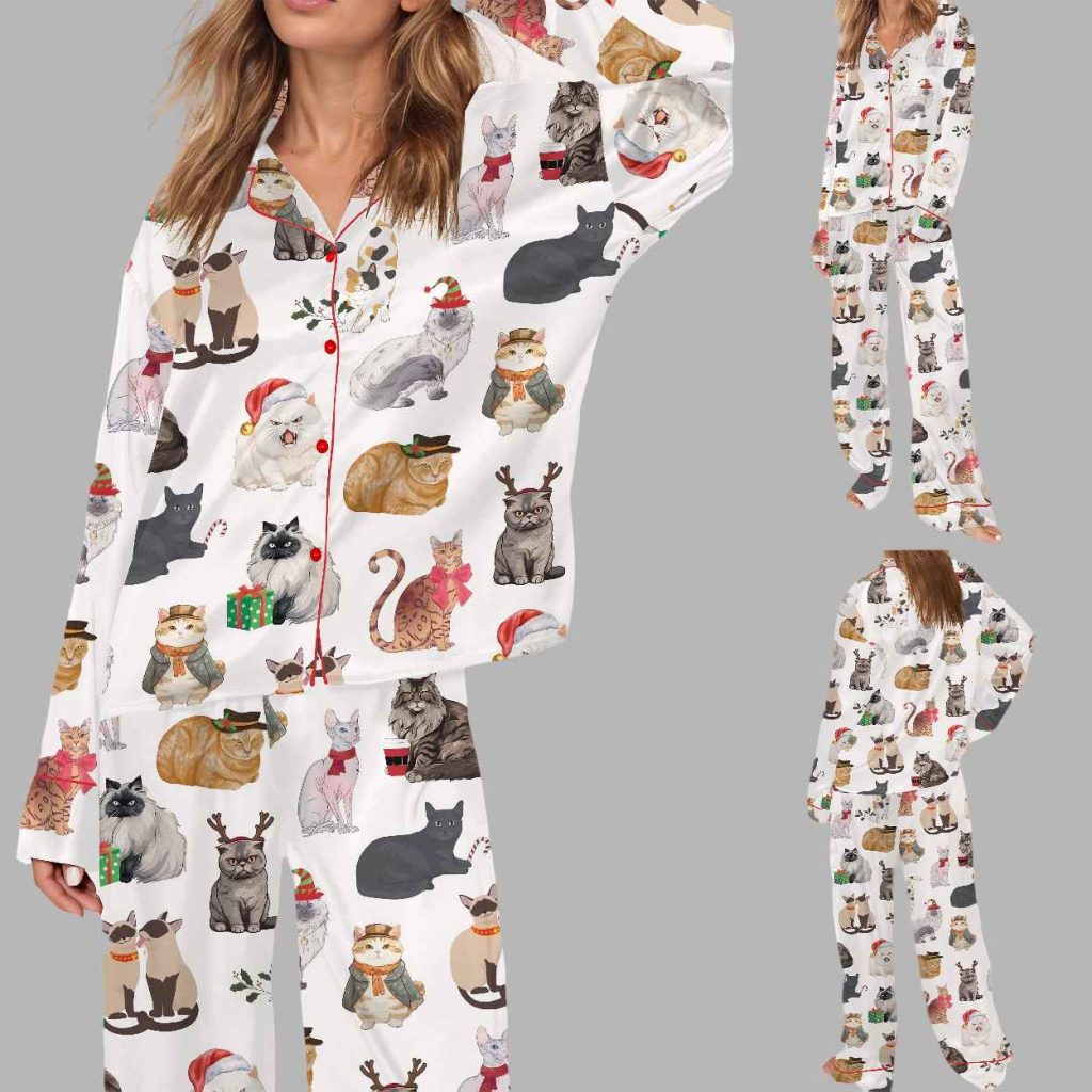 Twelve Cats Of Christmas Silky Satin Pajama Set 3