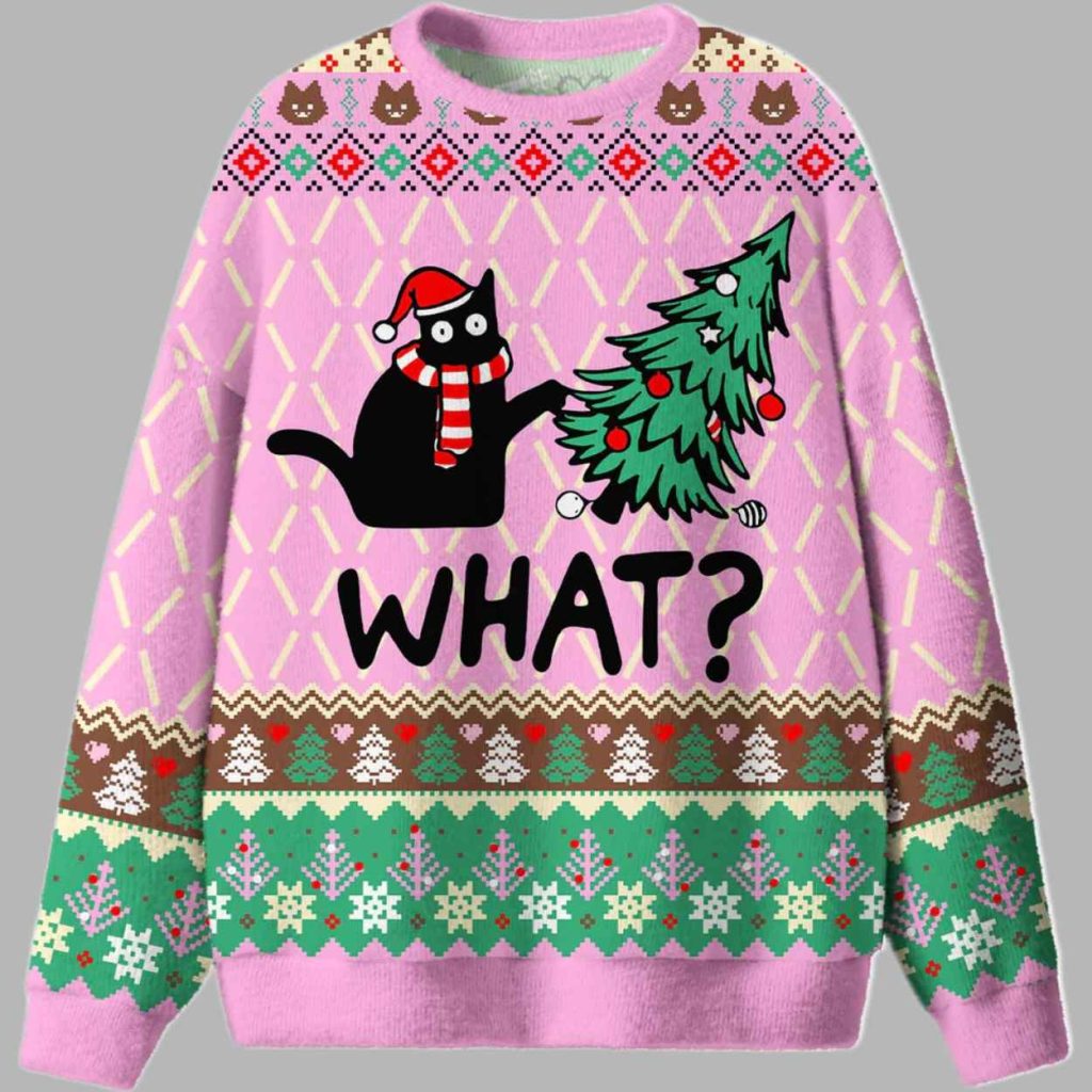 What Tree Cat Ugly Christmas Sweater 2