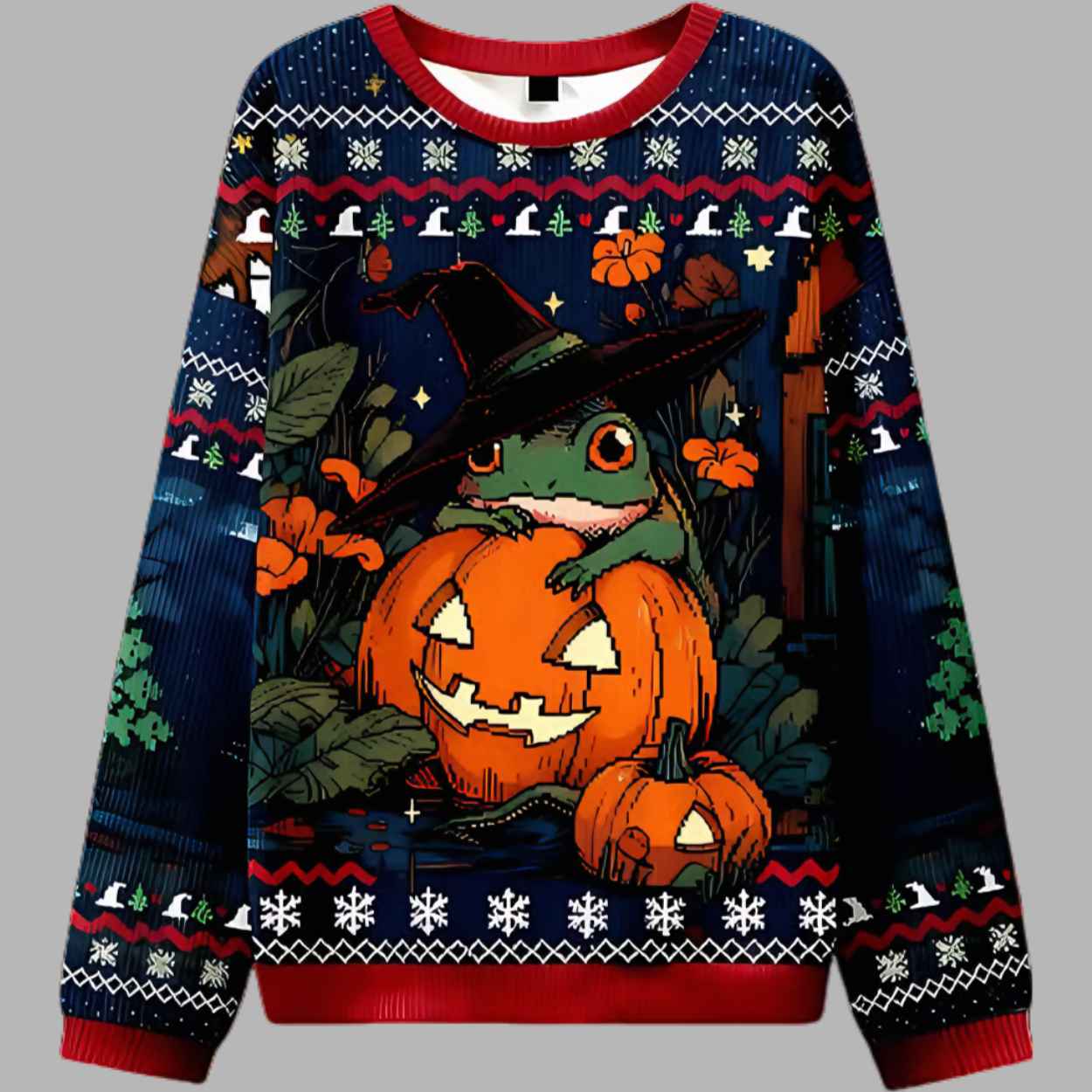 Witch Frog And Pumpkins Ugly Christmas Sweater 1 Witch Frog And Pumpkins Ugly Christmas Sweater 2