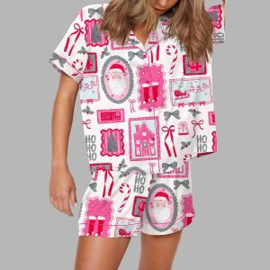 Christmas Bow Silky Satin Pajama Set 1