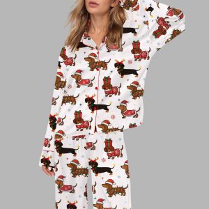 Christmas Dachshund Silky Satin Pajama Set 1