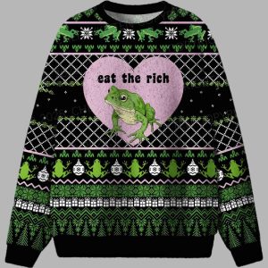 Eat The Rich Frog Ugly Christmas Sweater 1