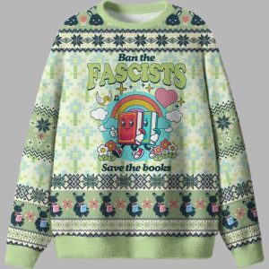 Ban The Fascists Save The Books Ugly Christmas Sweater 1