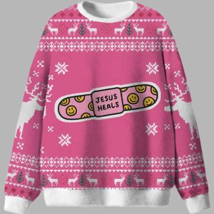 Jesus Heals Pink Christian Ugly Christmas Sweater 2
