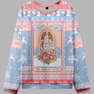 The Zero Of Fucks Tarot Ugly Christmas Sweater 1