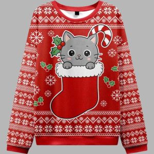 Cat In The Sock Christmas Ugly Sweater 1
