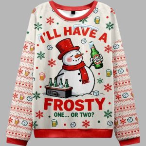 Snowman Drinking Beer Christmas Ugly Sweater 1