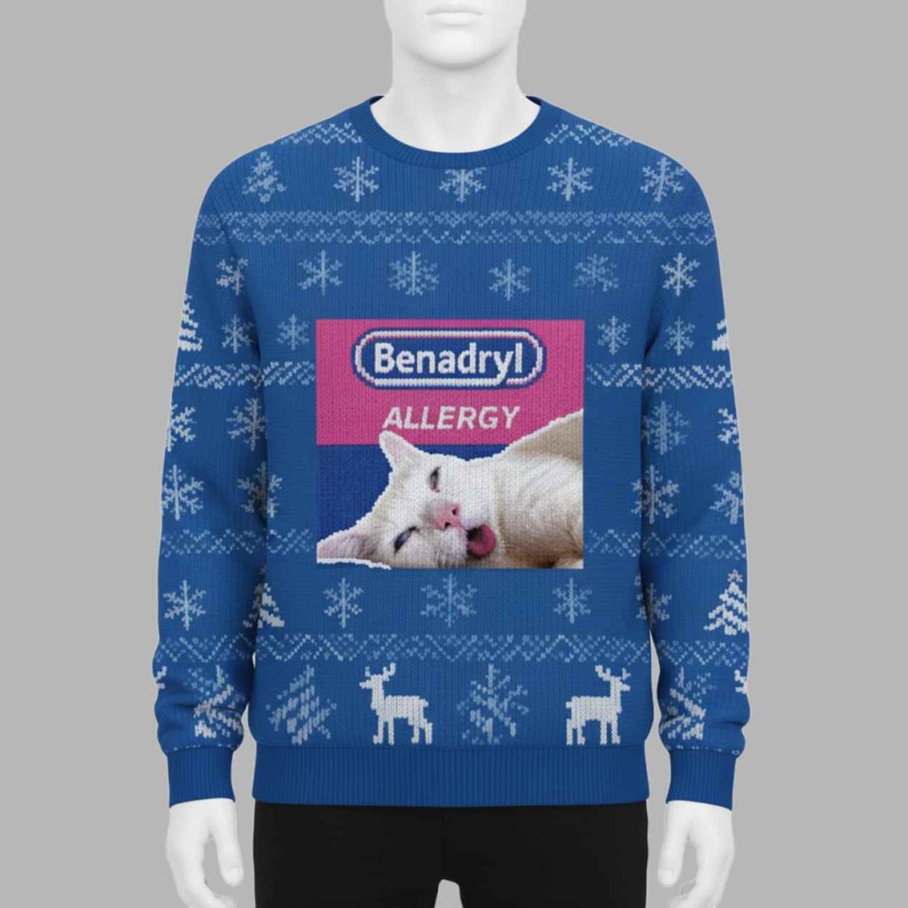 Benadryl Allergy Cat Christmas Ugly Sweater 2 Benadryl Allergy Cat Christmas Ugly Sweater 2