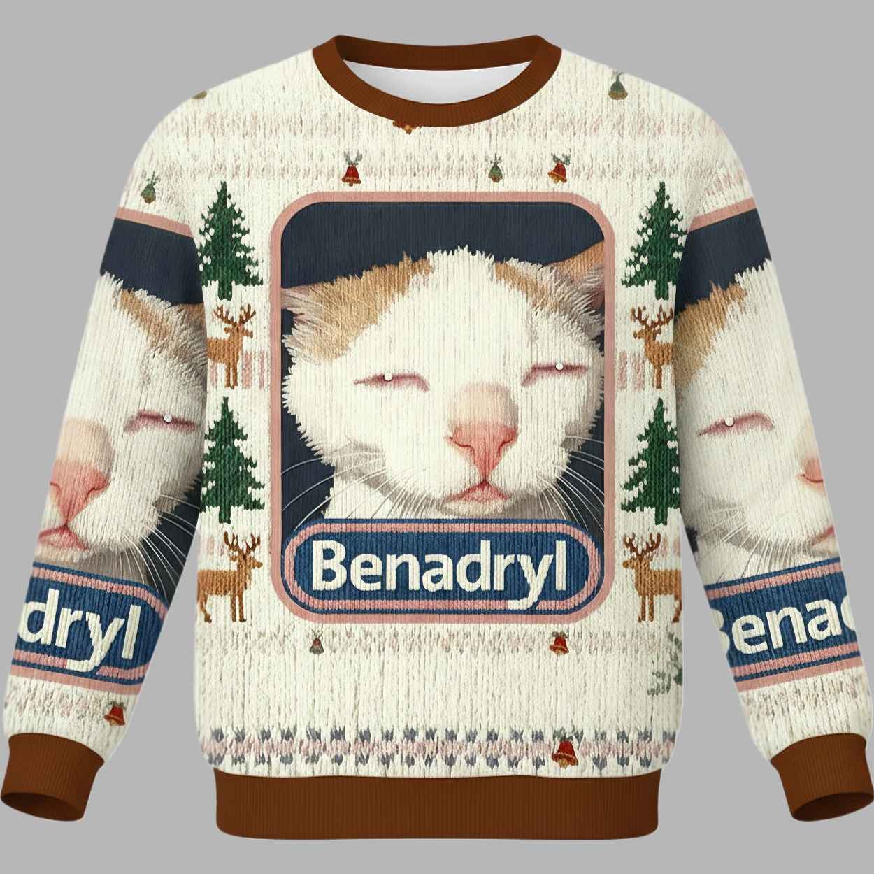 Benadryl Cat Meme Christmas Ugly Sweater 2 Benadryl Cat Meme Christmas Ugly Sweater 2