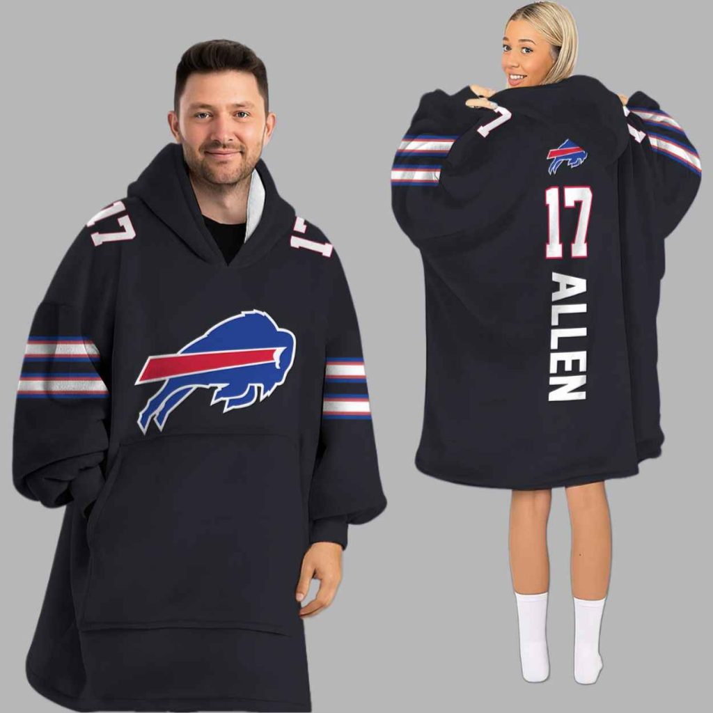 Bills Josh Allen 17 Football Blanket Hoodie