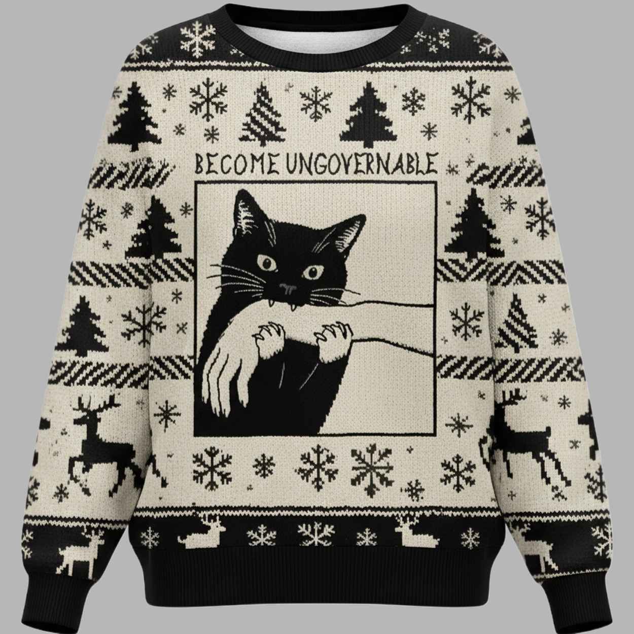 Black Cat Biting Christmas Ugly Sweater 1 Black Cat Biting Christmas Ugly Sweater 1