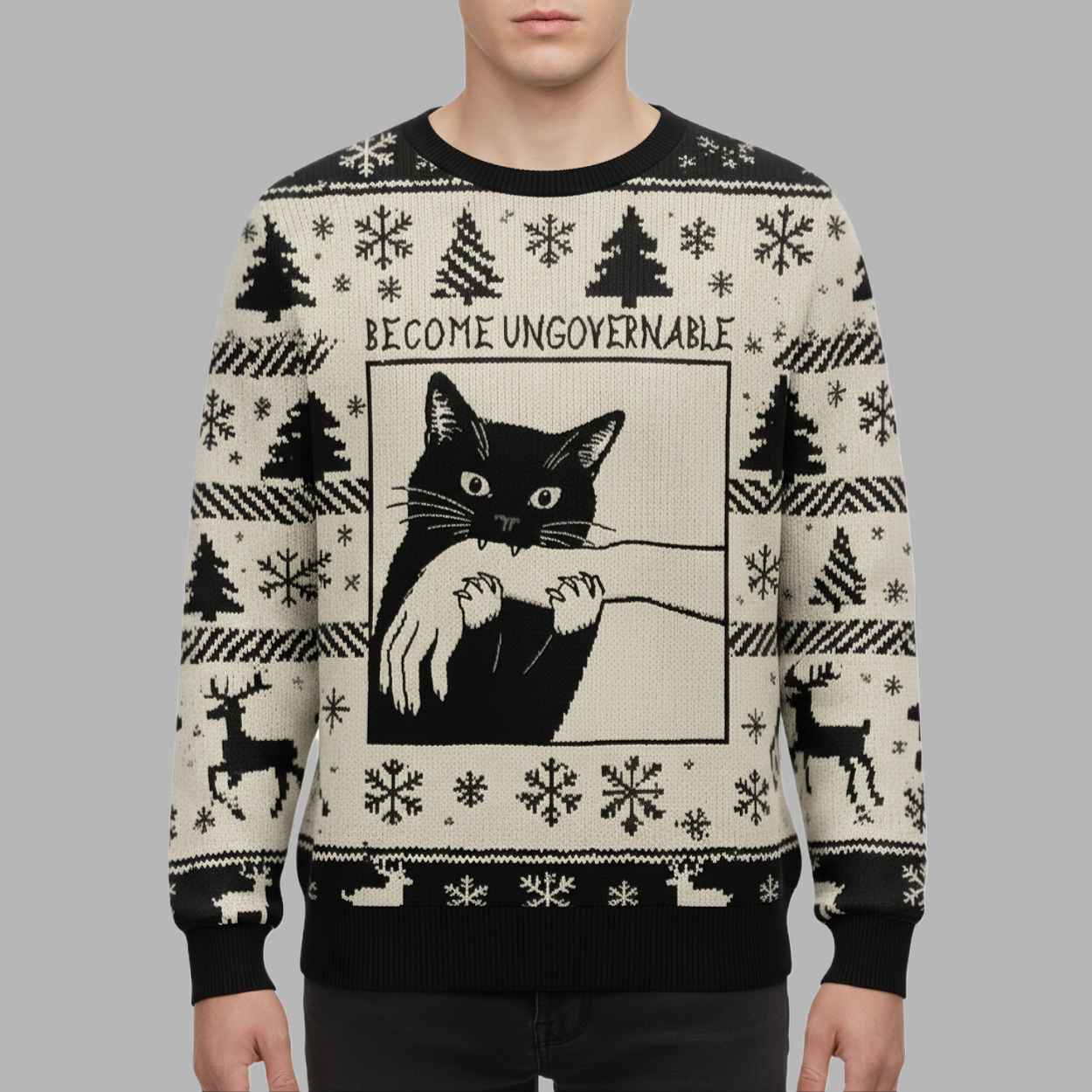 Black Cat Biting Christmas Ugly Sweater 2 Black Cat Biting Christmas Ugly Sweater 2