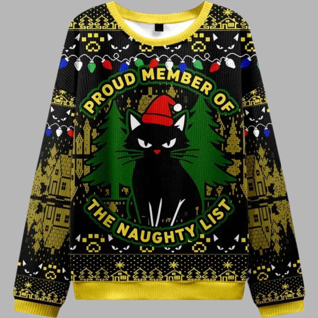 Black Cat Gaze Christmas Ugly Sweater 2