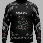 Black Cat Tangled Up on Christmas Lights Christmas Ugly Sweater