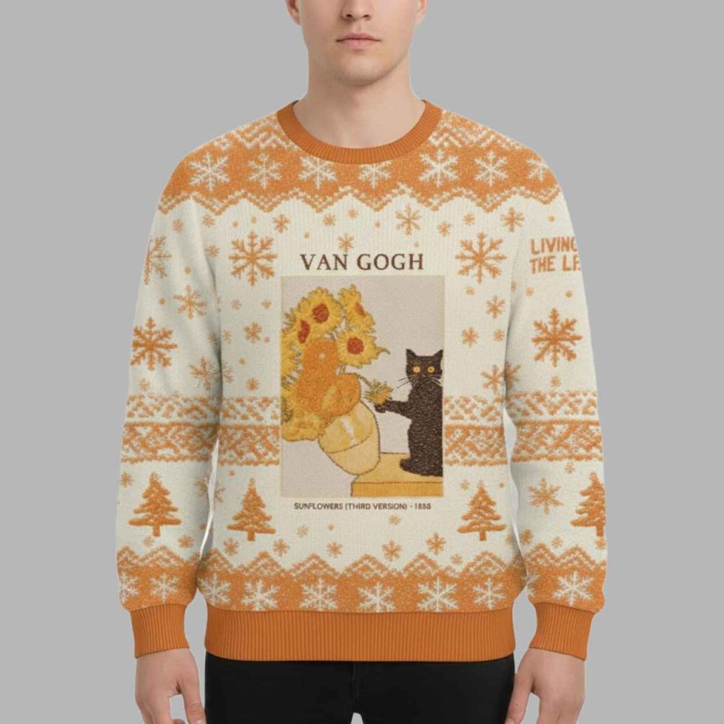 Black Cat With Sunflowers Christmas Ugly Sweater 2