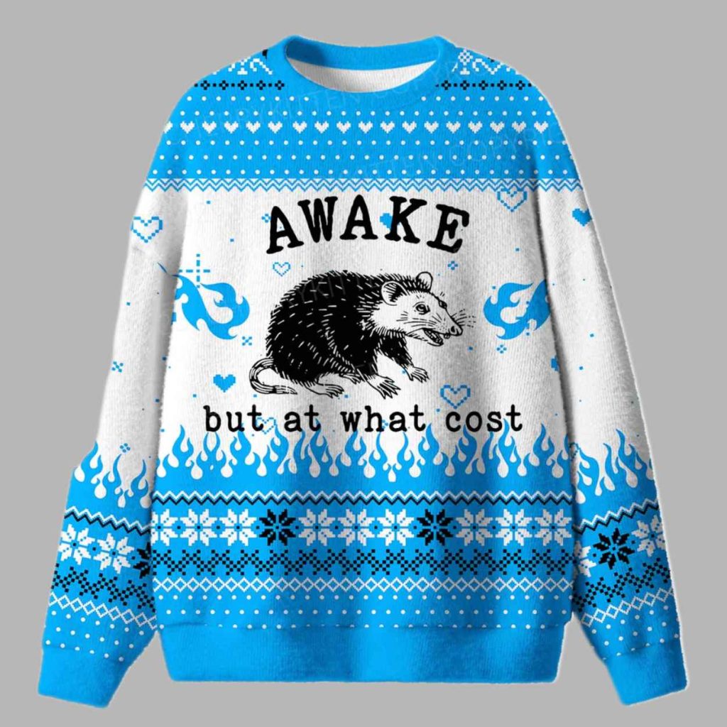 Blue Awake But What Cost Ugly Christmas Sweater 2