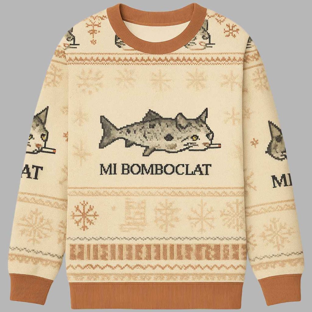 Bomboclat Fish Cat Meme Ugly Christmas Sweater