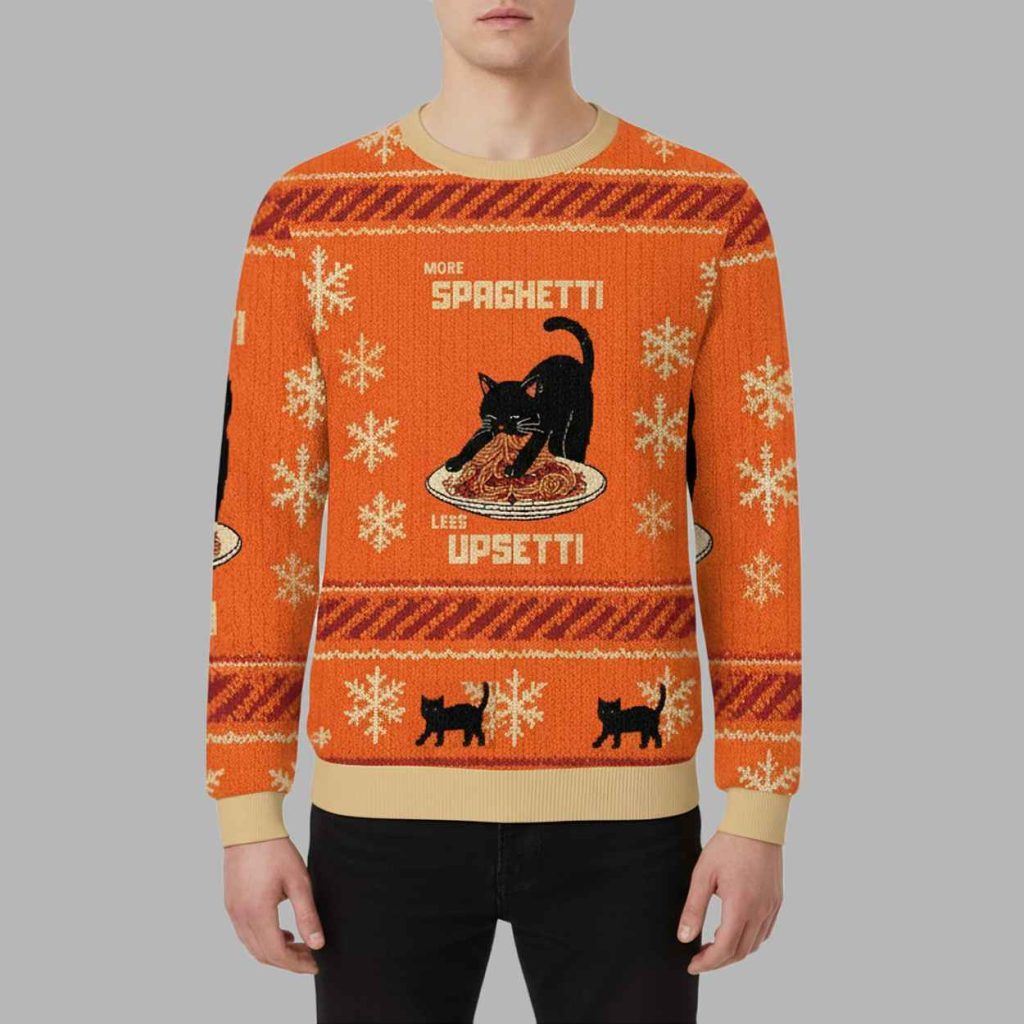 Cat Eating Spaghetti Funny Christmas Ugly Sweater 2 Cat Eating Spaghetti Funny Christmas Ugly Sweater 2