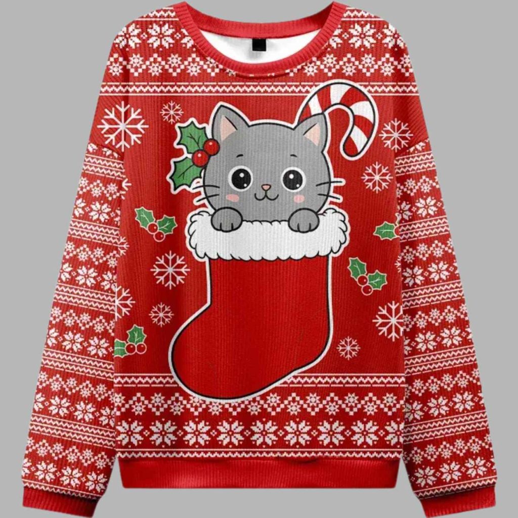 Cat In The Sock Christmas Ugly Sweater 3