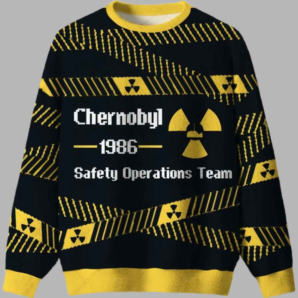 Chernobyl 1986 Yellow Tape Ugly Christmas Sweater 2