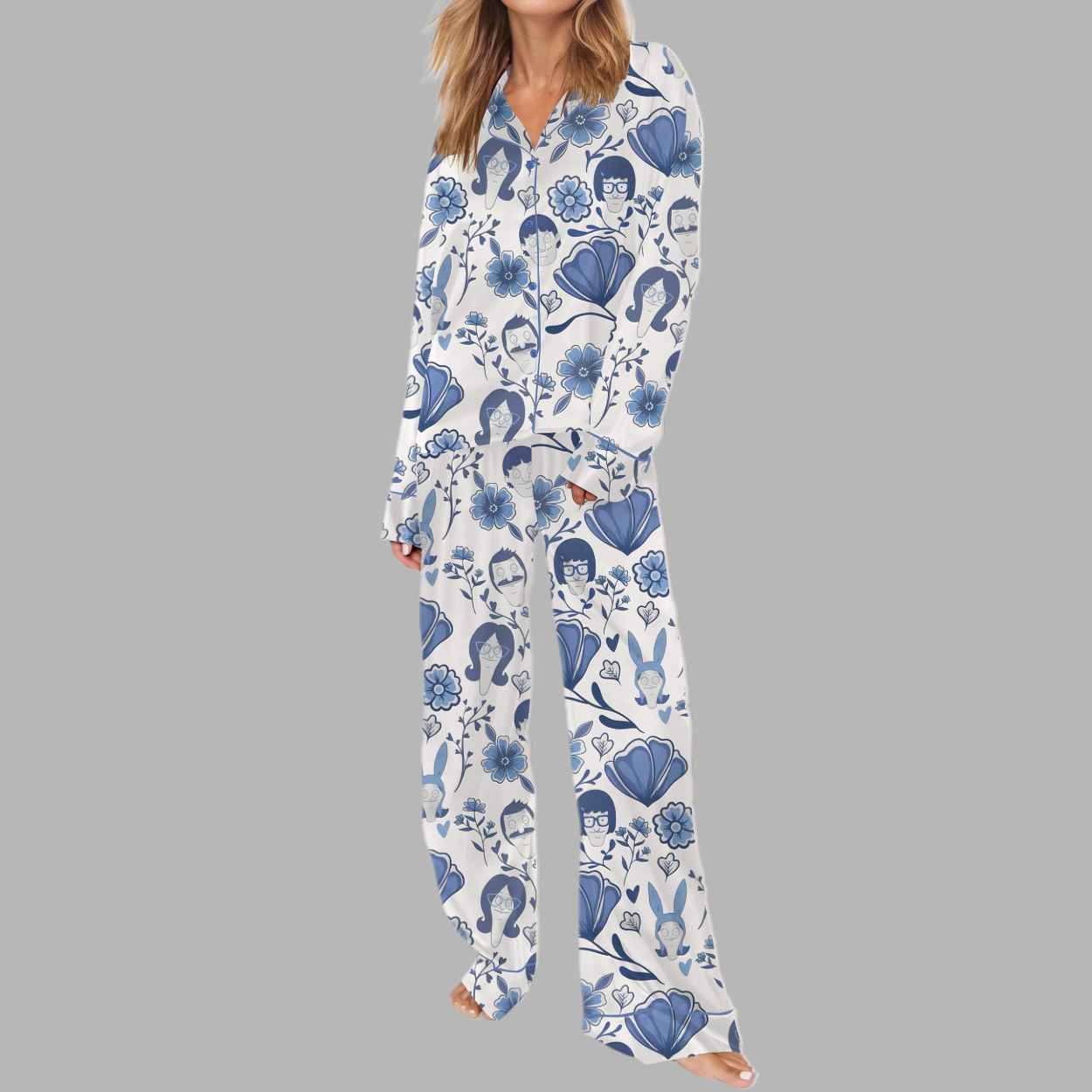 Chinoiserie Floral Bobs Burgers Silky Satin Pajama Set 2 Chinoiserie Floral Bobs Burgers Silky Satin Pajama Set 2