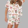 Coquette Christmas Bows Silky Satin Pajama Set