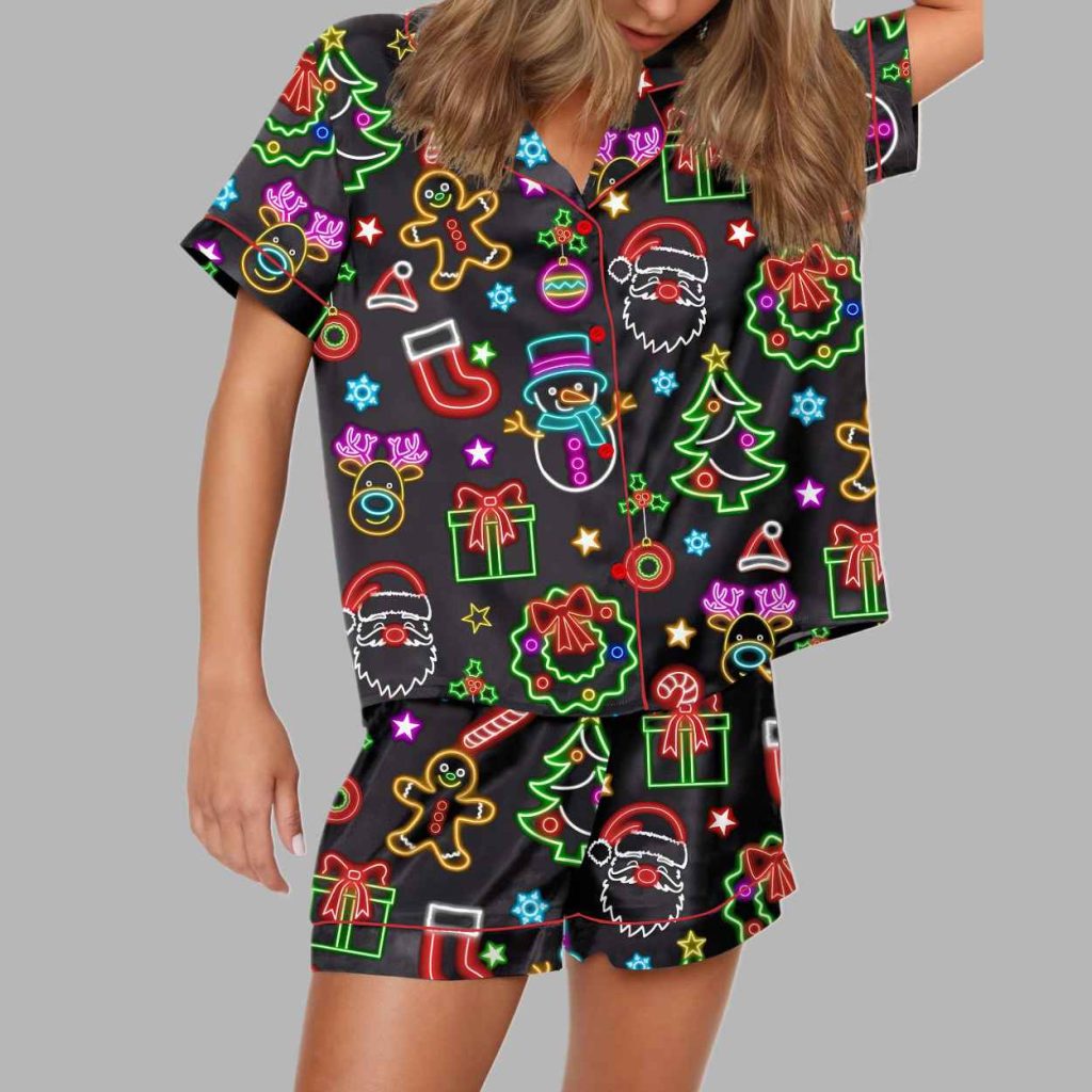 Cute Neon Christmas Silky Satin Pajama Set 4 Cute Neon Christmas Silky Satin Pajama Set 4