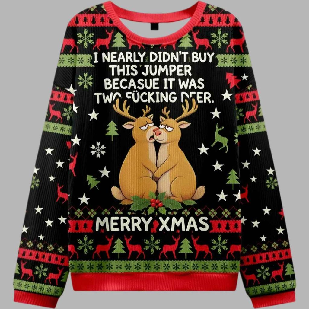 Deer Whispering To Each Other Christmas Ugly Sweater 2