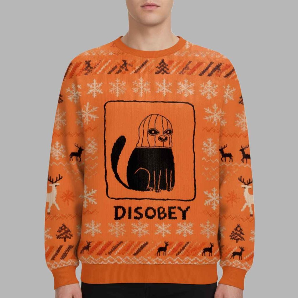 Disobey Cat Christmas Ugly Sweater 2