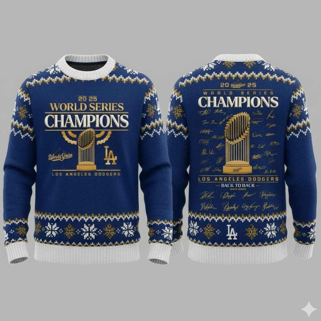 Dodgers Back To Back World Series 2025 Ugly Christmas Sweater 3 Dodgers Back To Back World Series 2025 Ugly Christmas Sweater 3