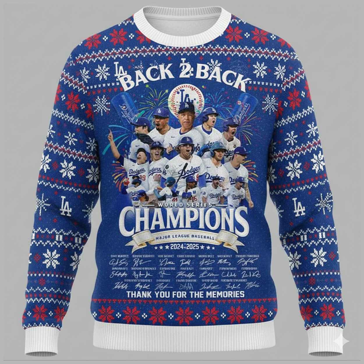 Dodgers Back to Back World Series Champions 2025 Ugly Sweater 1 Dodgers Back to Back World Series Champions 2025 Ugly Sweater 2