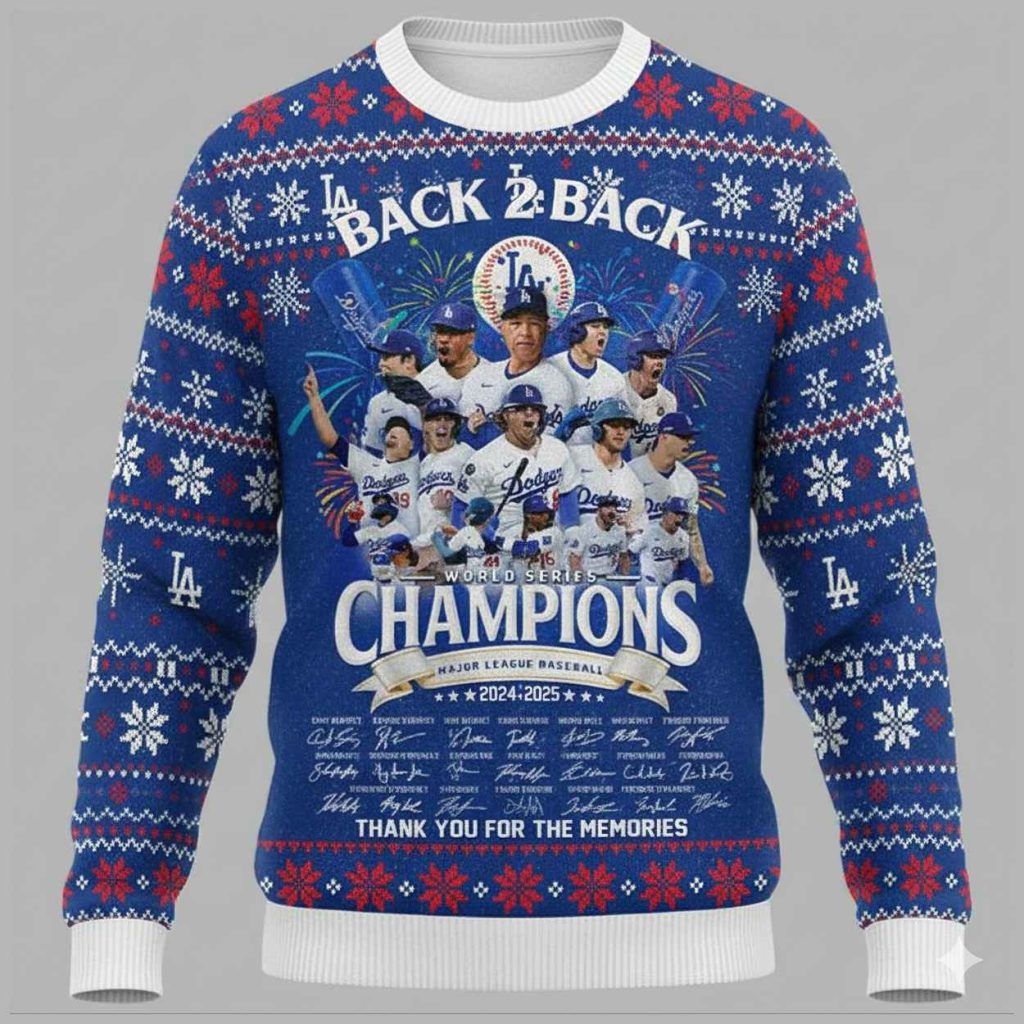 Dodgers Back to Back World Series Champions 2025 Ugly Sweater 3 Dodgers Back to Back World Series Champions 2025 Ugly Sweater 3
